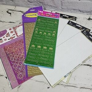 Scrapbooking Stickers Lot of 6 Sealed Packs Borders Metallic Flowers‎ Birthday